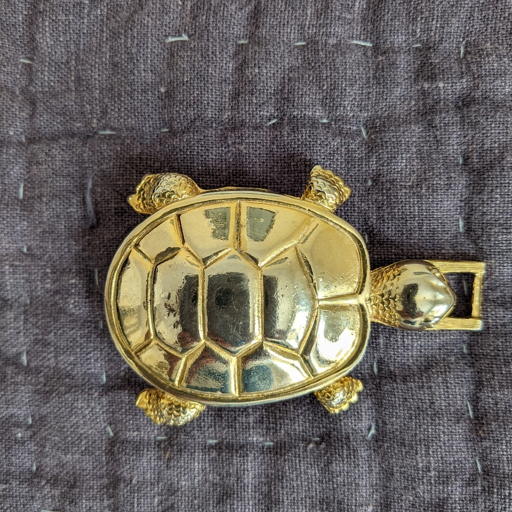 Vintage Gold tone Turtle Belt Buckle by Jeanne Bouchever - Highly Collectible an